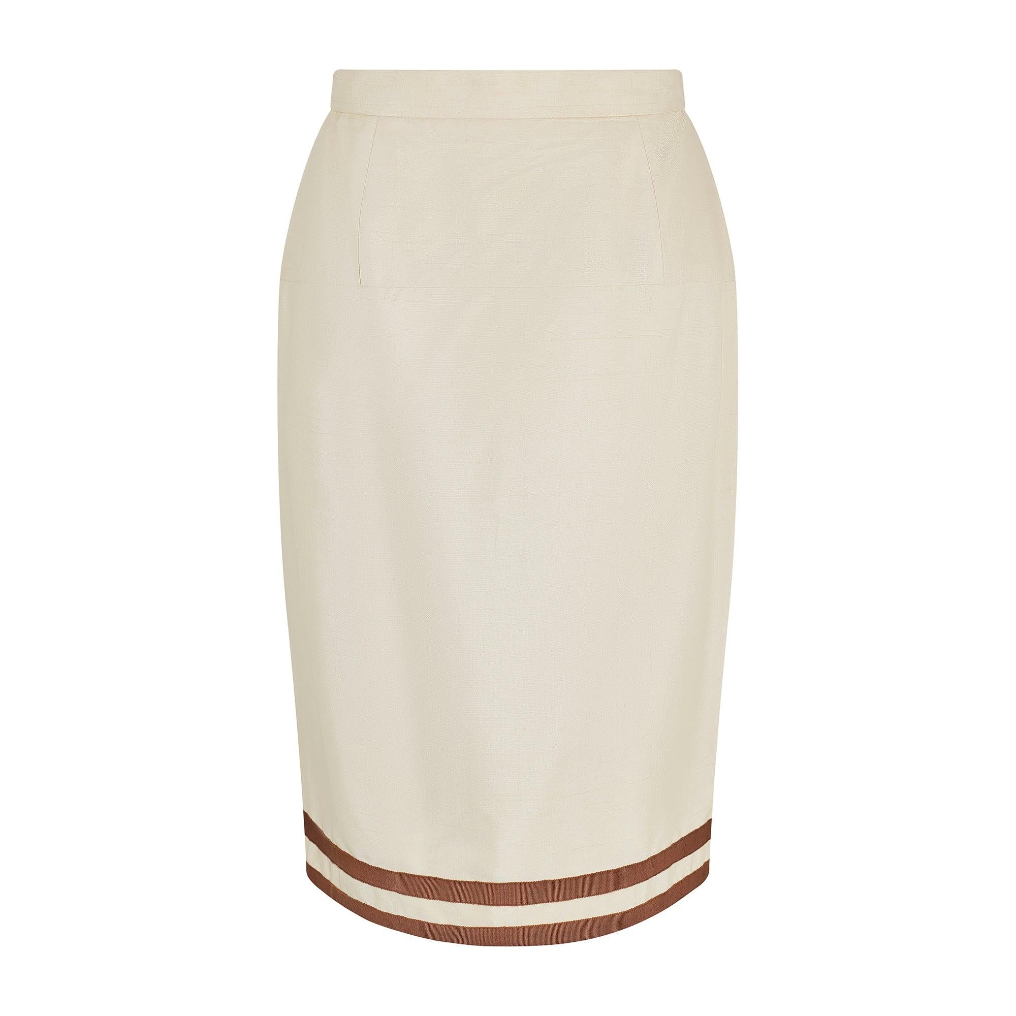1991 Runway Chanel Cream and Brown Skirt Suit For Sale 1