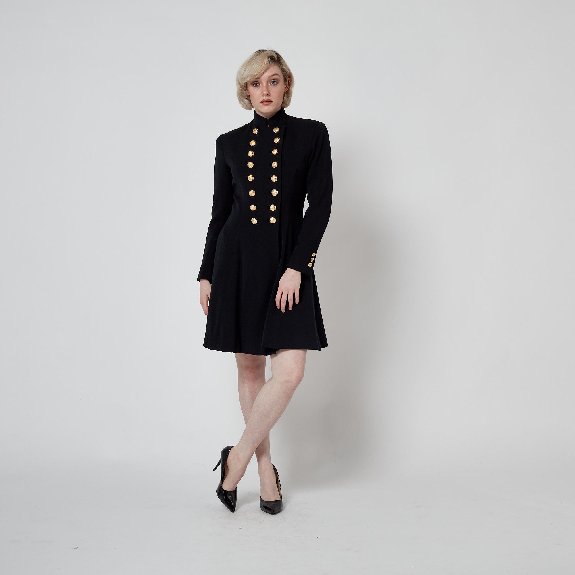 1991 Runway Collection Ralph Lauren Robe manteau à double boutonnage noir en vente 3