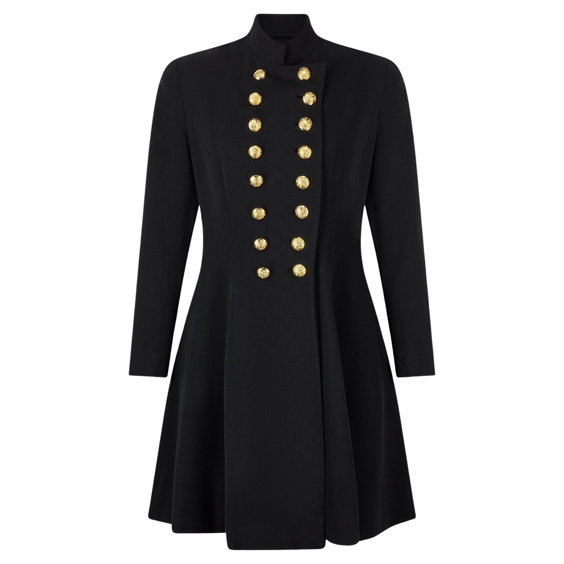 1991 Runway Ralph Lauren Collection Schwarzes doppelreihiges Mantelkleid