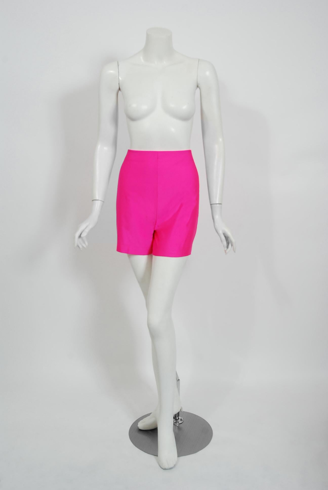 Vintage 1991 Thierry Mugler Runway Black Velvet Fuchsia-Pink Silk High Low Gown 3