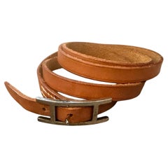 1991 Triple Wrap Brown Leather Silver Tone Bracelet by Hermes