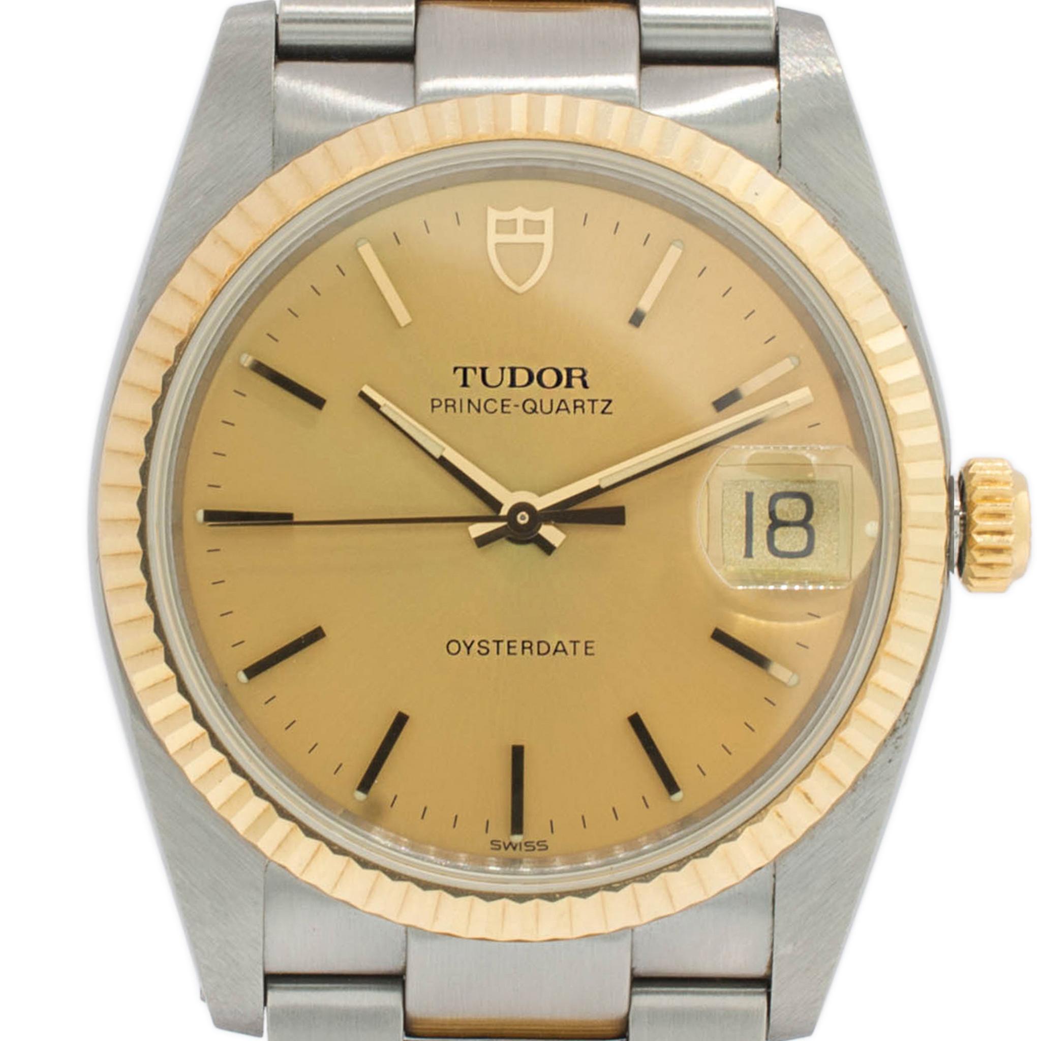 Brand: Tudor

Metal Type: Stainless Steel

Diameter: 34mm

Total Weight: 86.94 grams

Pre-owned in excellent condition. Might show minor signs of wear.

Prince Quartz

 Watch Properties

    Brand: Tudor
    Family: Prince Oyster
    Production