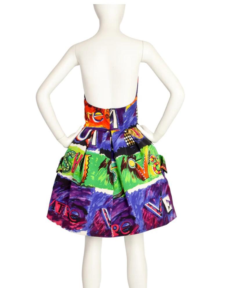 Women's 1991 VERSACE VINTAGE COLORFUL ABSTRACT PRIN STRUCTURED DRESS Sz IT 42
