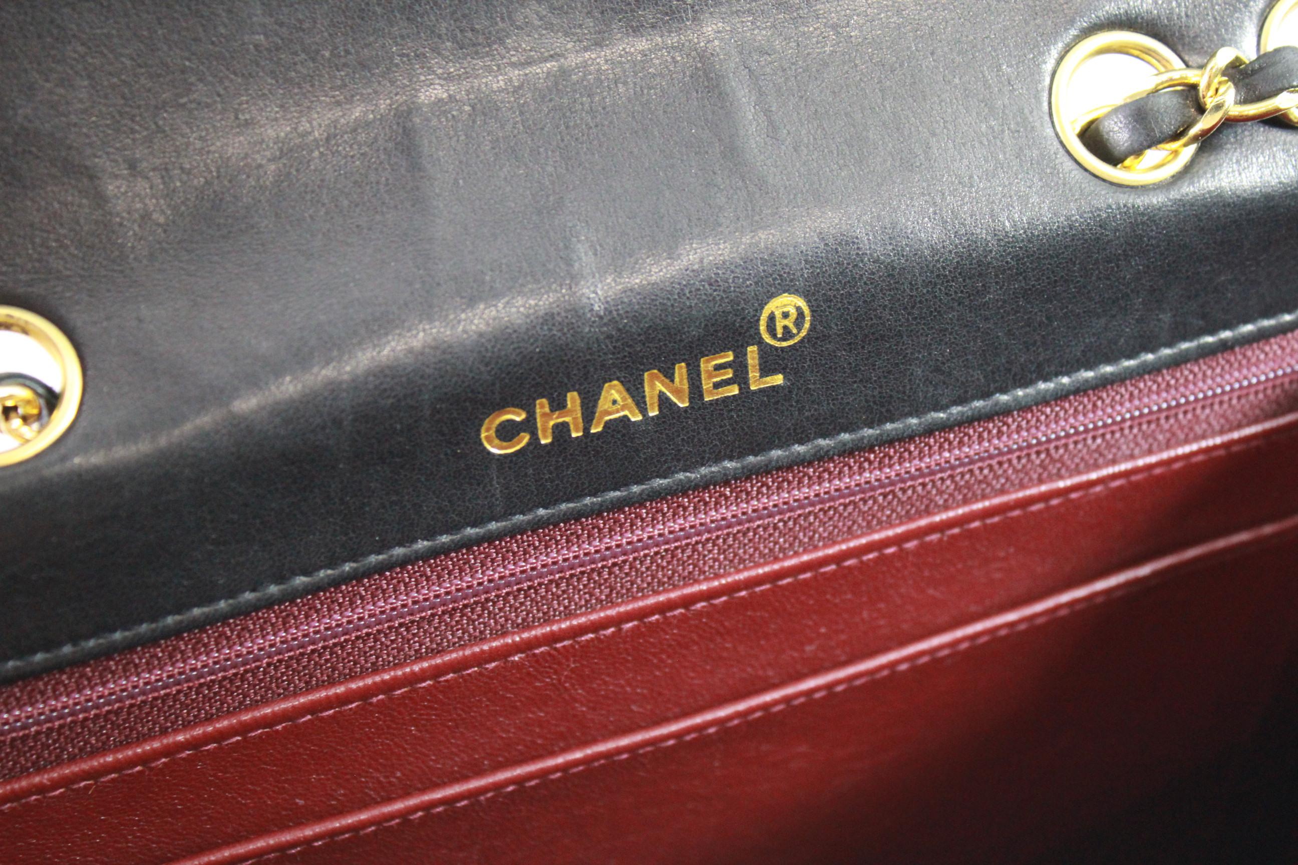 1991 Vintage Chanel Black Lambskin Leather Bag with 2.55 Golden Hardware 2