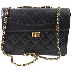 1991 Vintage Chanel Black Lambskin Leather Bag with 2.55 Golden Hardware