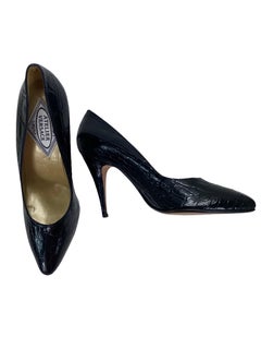 1991 Vintage Versace Atelier Black Crocodile Shoes 37.5 - 7.5 NWT