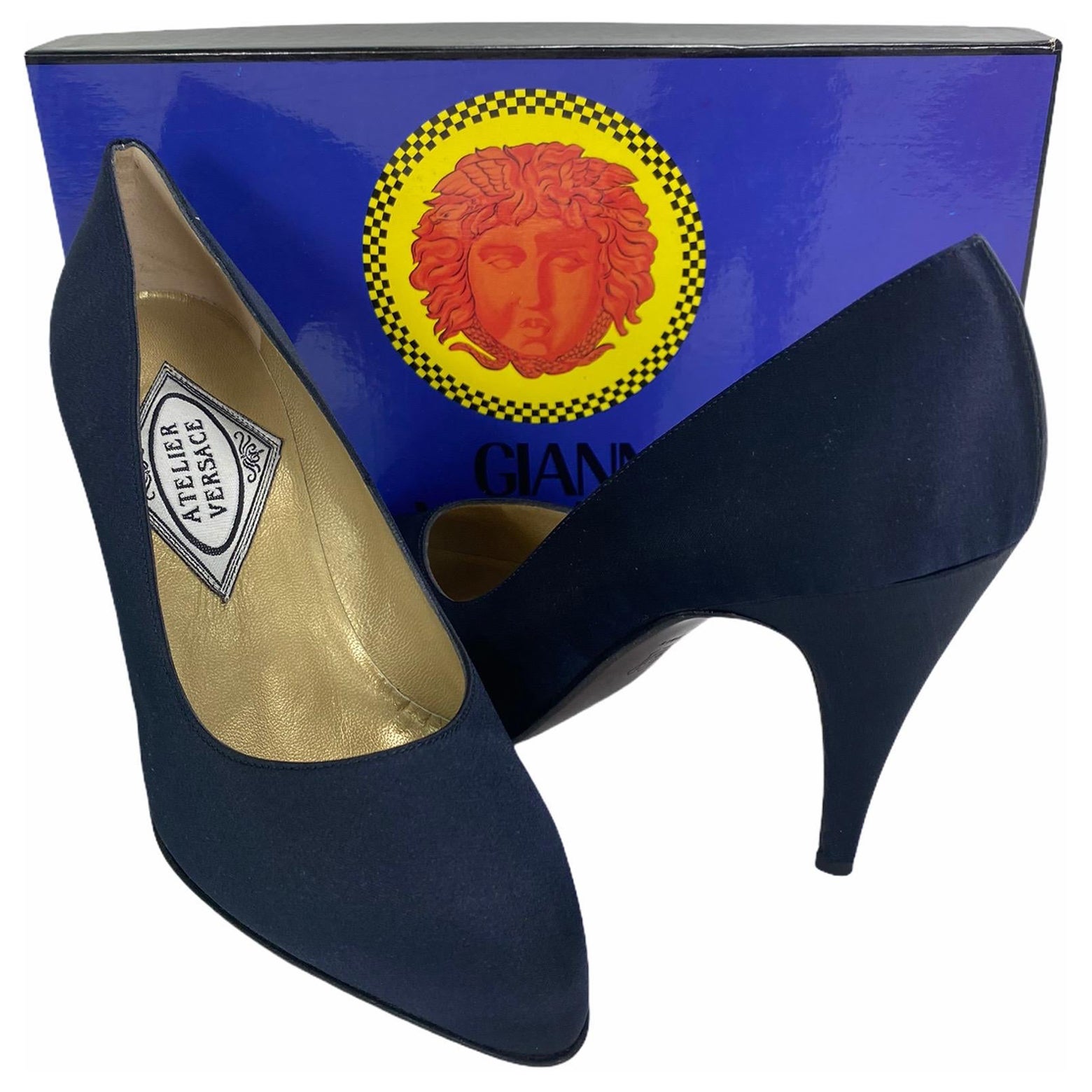 1991 Vintage Versace Atelier A Scarpe di raso nero 37 - 7 NWT
