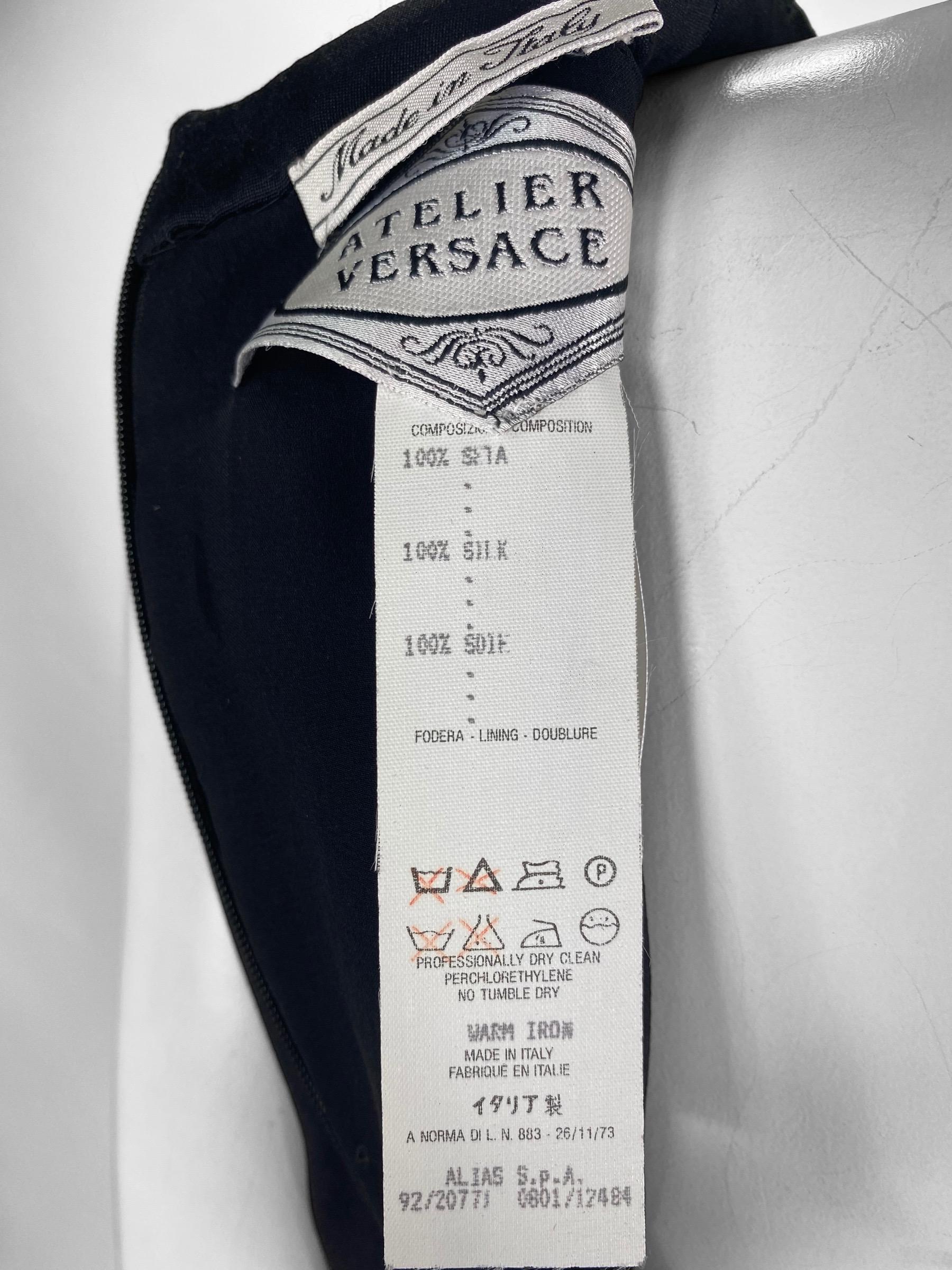 1991 Vintage Versace Atelier Black Silk Lace Mini Dress Skirt Set For Sale 2
