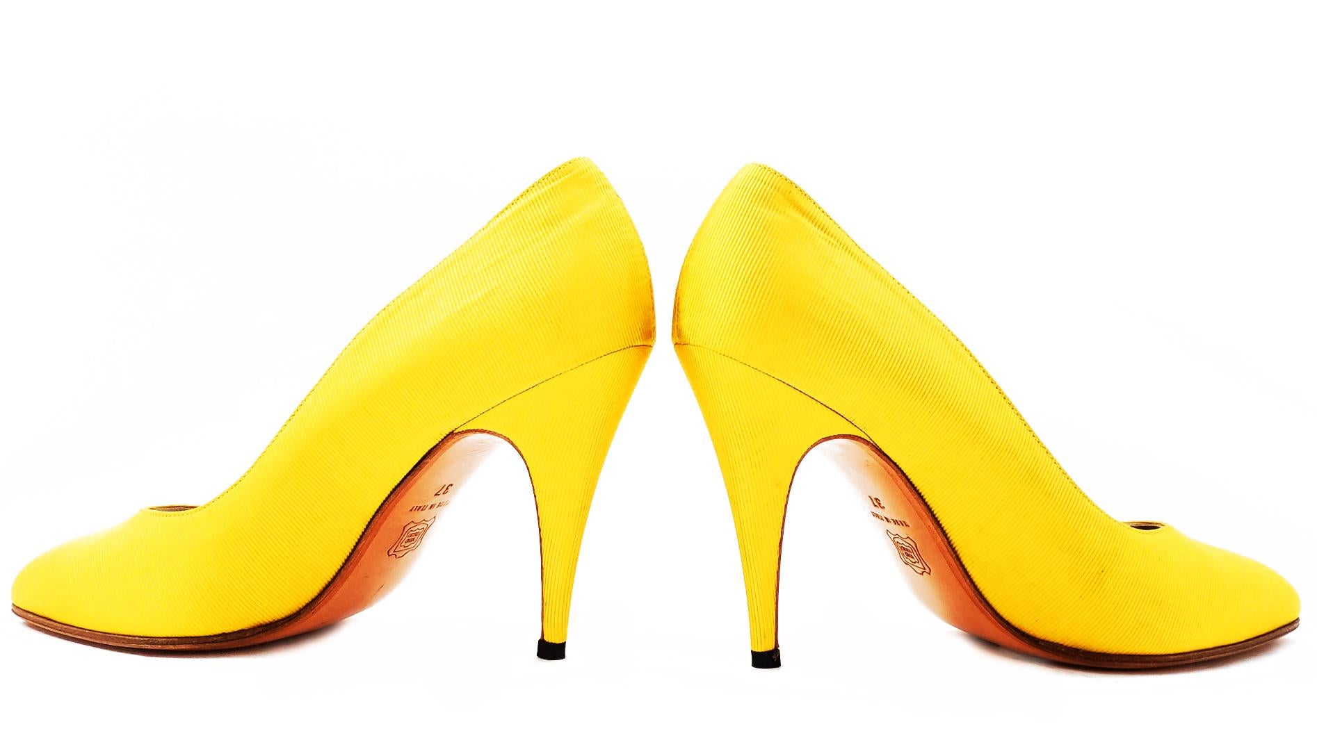 Yellow 1991 VINTAGE VERSACE ATELIER SHOES as seen on Cindy in Vogue 
