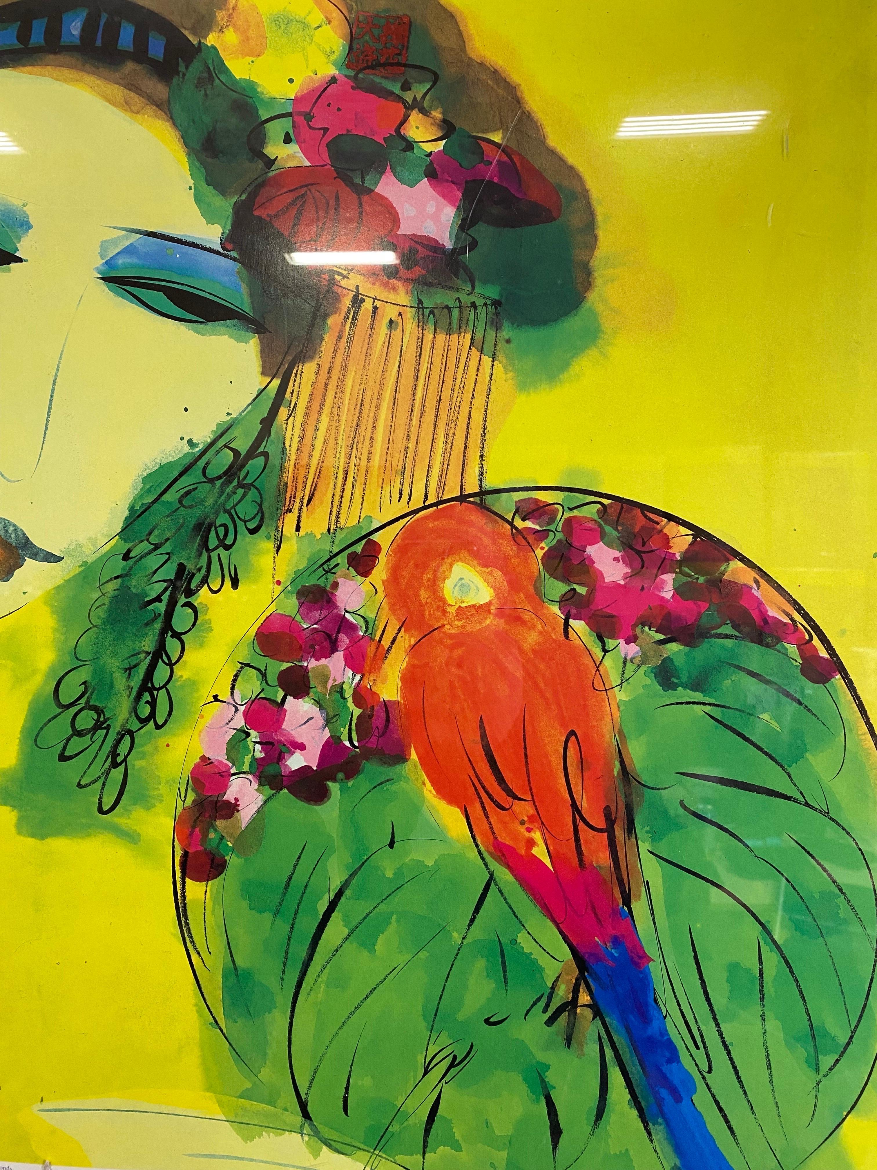 Moderne 1991 Walasse Ting - La dame et l'oiseau - Gravure encadrée en vente