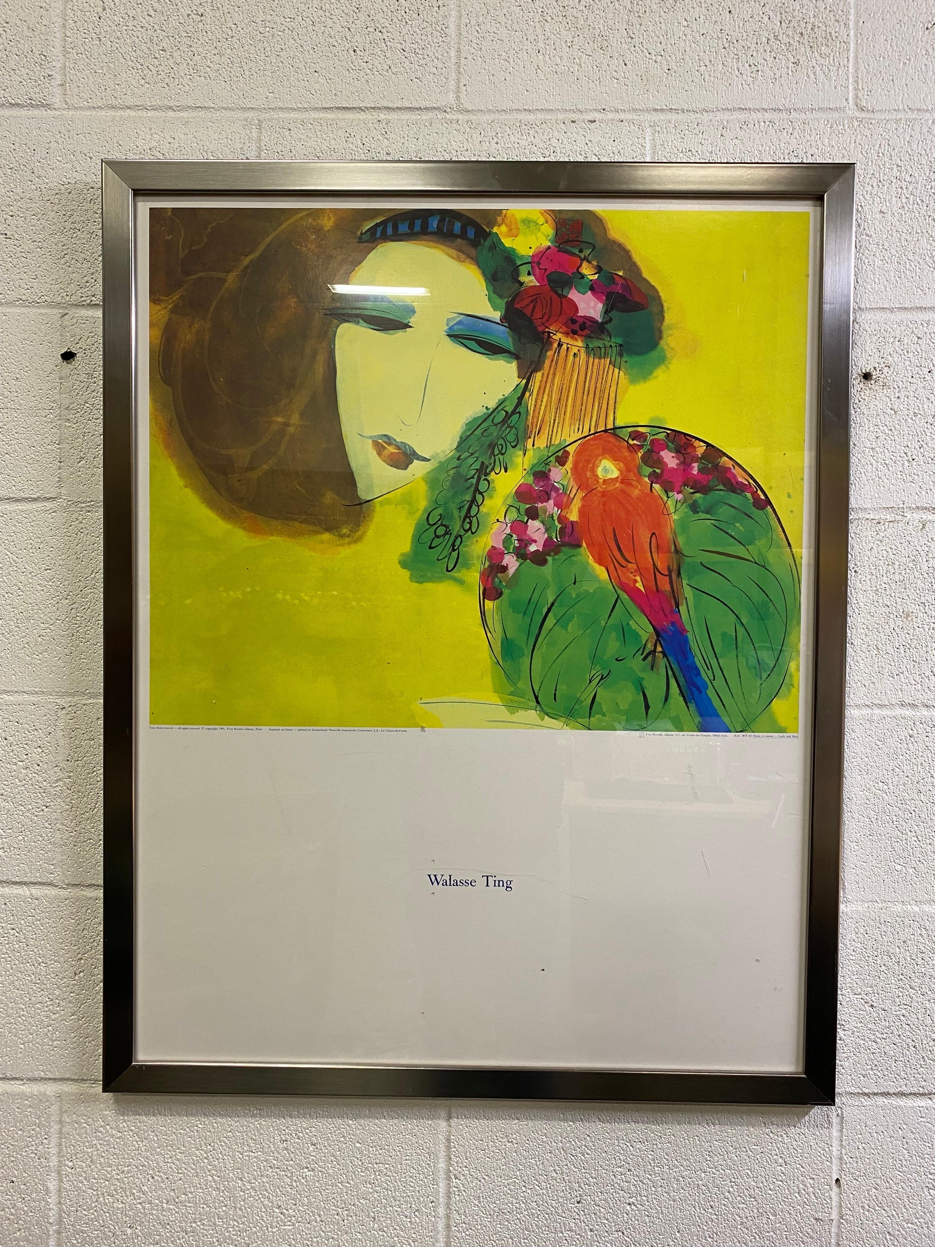 1991 Walasse Ting Lady and Bird Framed Print For Sale 1