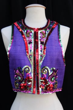 1991 Yves Saint Laurent gorgeous purple linen bolero with sequin embroideries