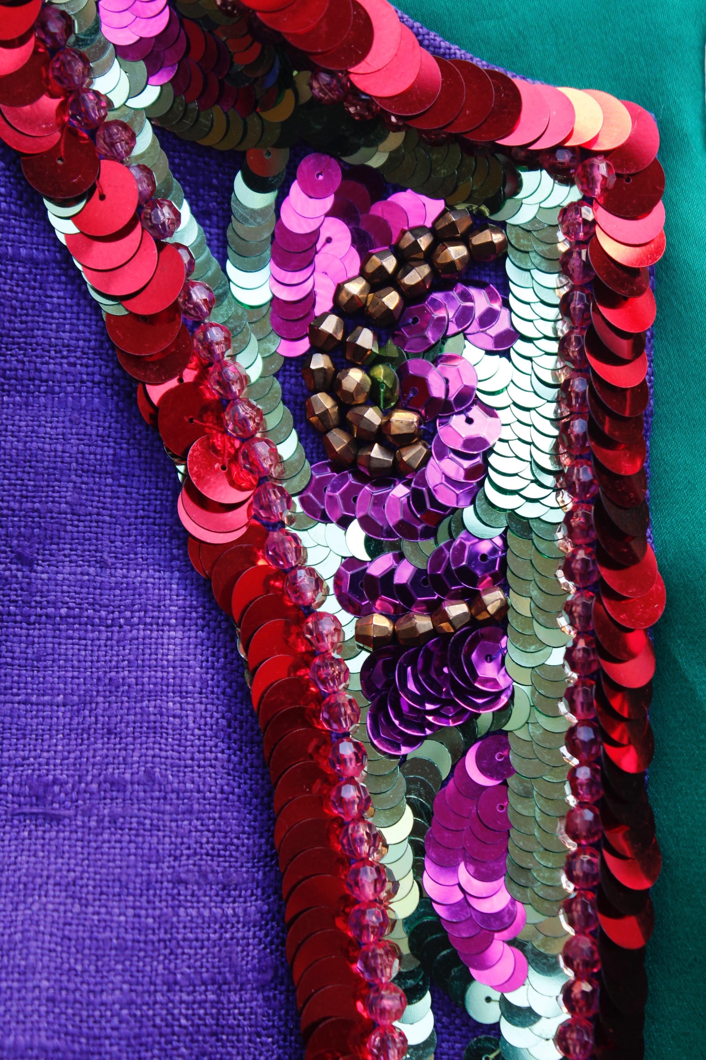 1991 Yves Saint Laurent gorgeous purple linen bolero with sequin embroideries For Sale 1