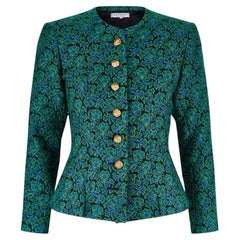 1991 Yves Saint Laurent Green Jacquard Jacket with Gold Buttons