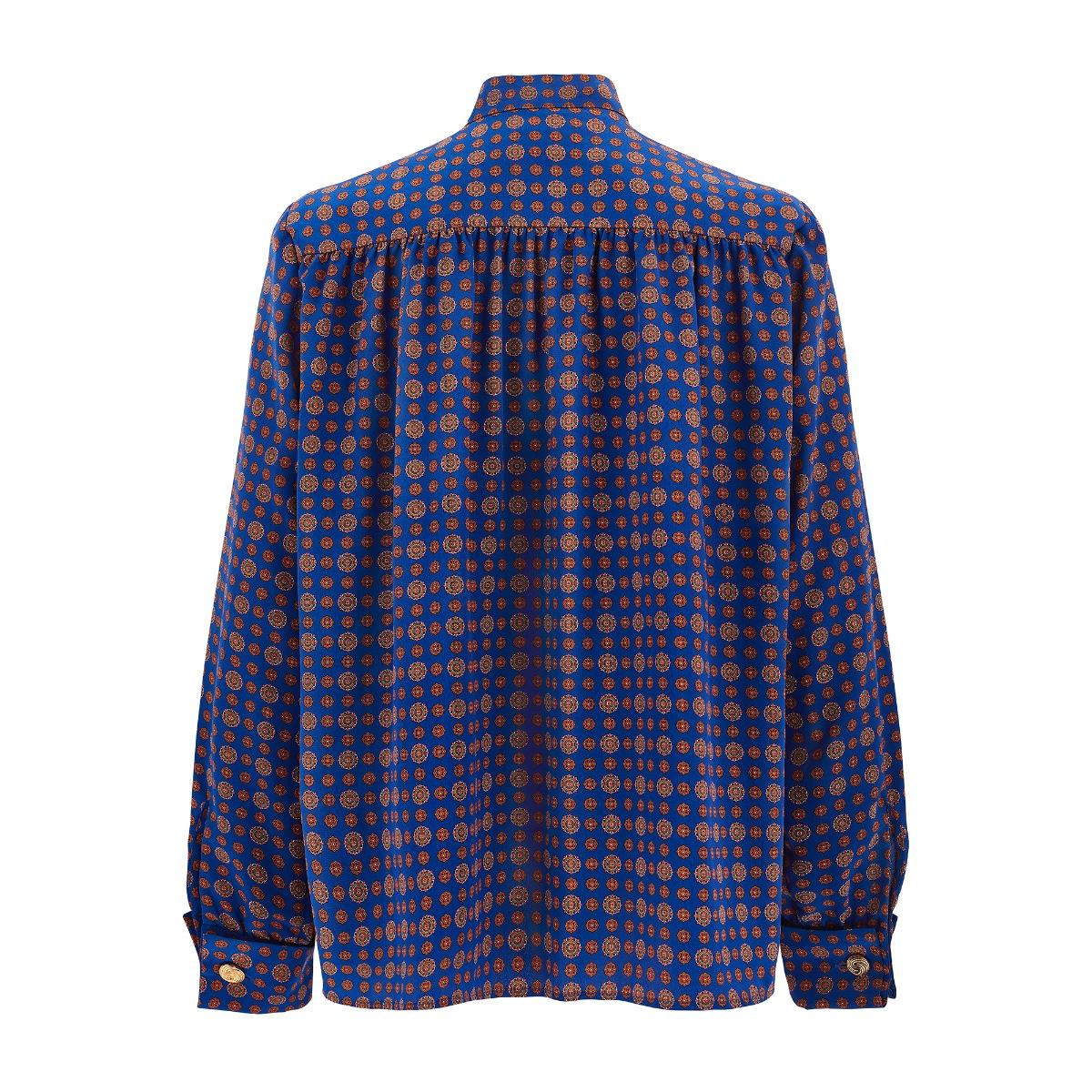 Violet 1991 Yves Saint Laurent Tudor Rose Print Blouse with Gold Buttons en vente