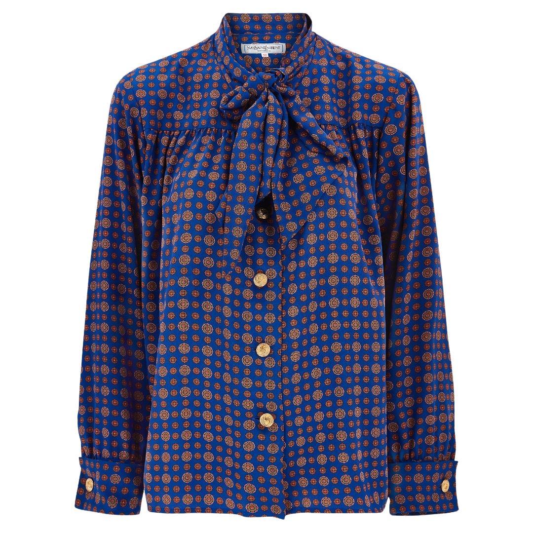 1991 Yves Saint Laurent Tudor Rose Print Blouse with Gold Buttons en vente