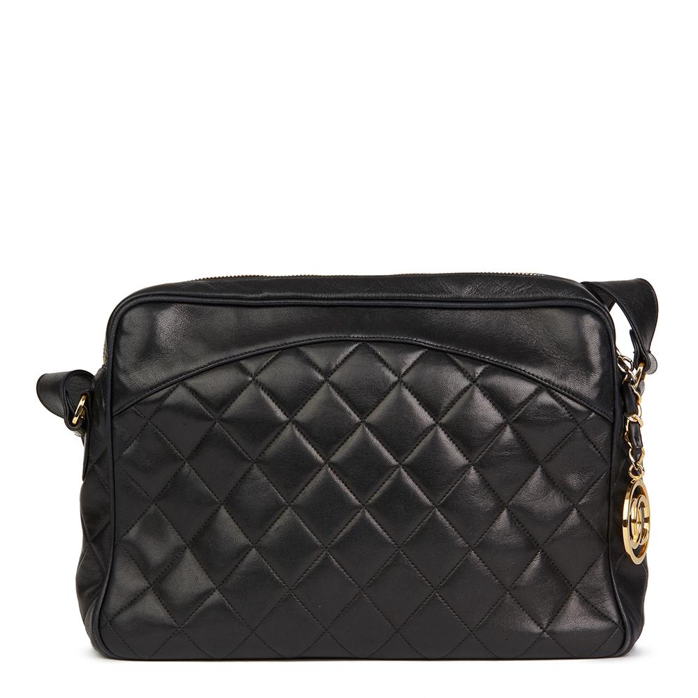 Women's 1991b Chanel Black Quilted Lambskin Vintage Timeless Charm Camera Bag 