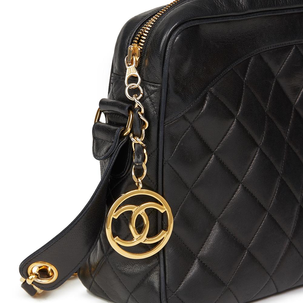 1991b Chanel Black Quilted Lambskin Vintage Timeless Charm Camera Bag  2