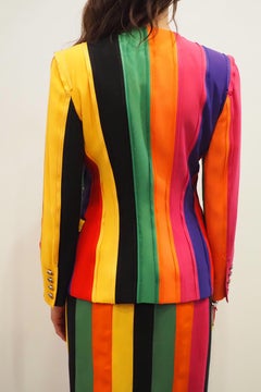 1991 Moschino Couture Vintage Women's Rainbow Stripes Skirt Suit