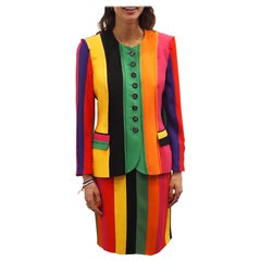 1991 Moschino Couture Vintage Women's Rainbow Stripes Skirt Suit