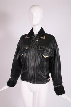 1992 A/W Gianni Versace Bondage Collection Black Leather Bomber Jacket