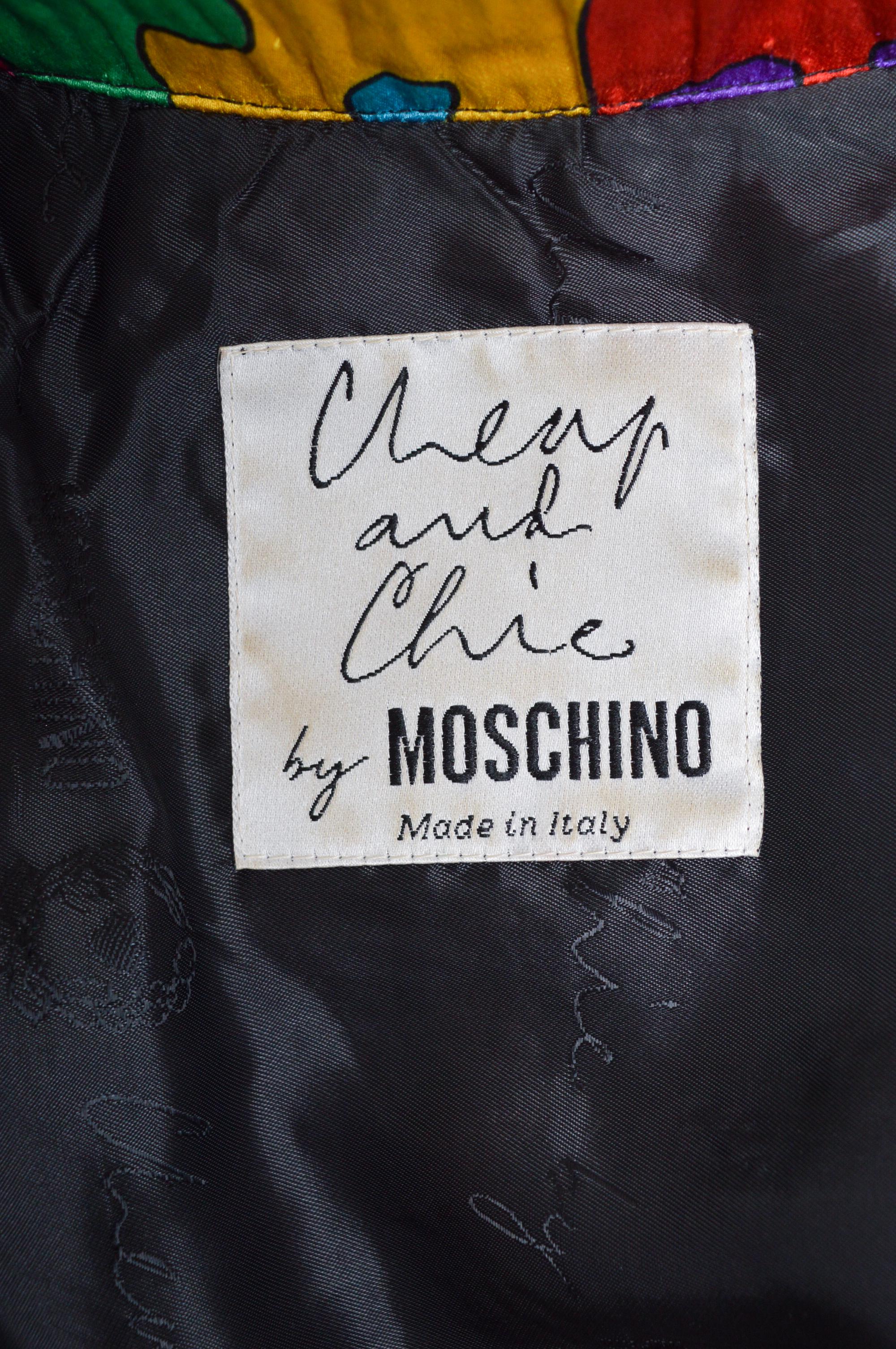 1992 Ab Fab Franco Moschino Vintage Buntes Satin Puzzle Bomberjacke im Angebot 12