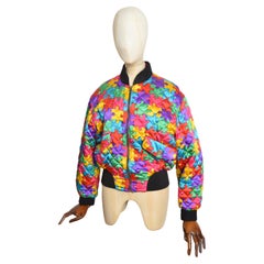 1992 Ab Fab Franco Moschino Vintage Colourful Satin Jigsaw Puzzle Bomber Jacket