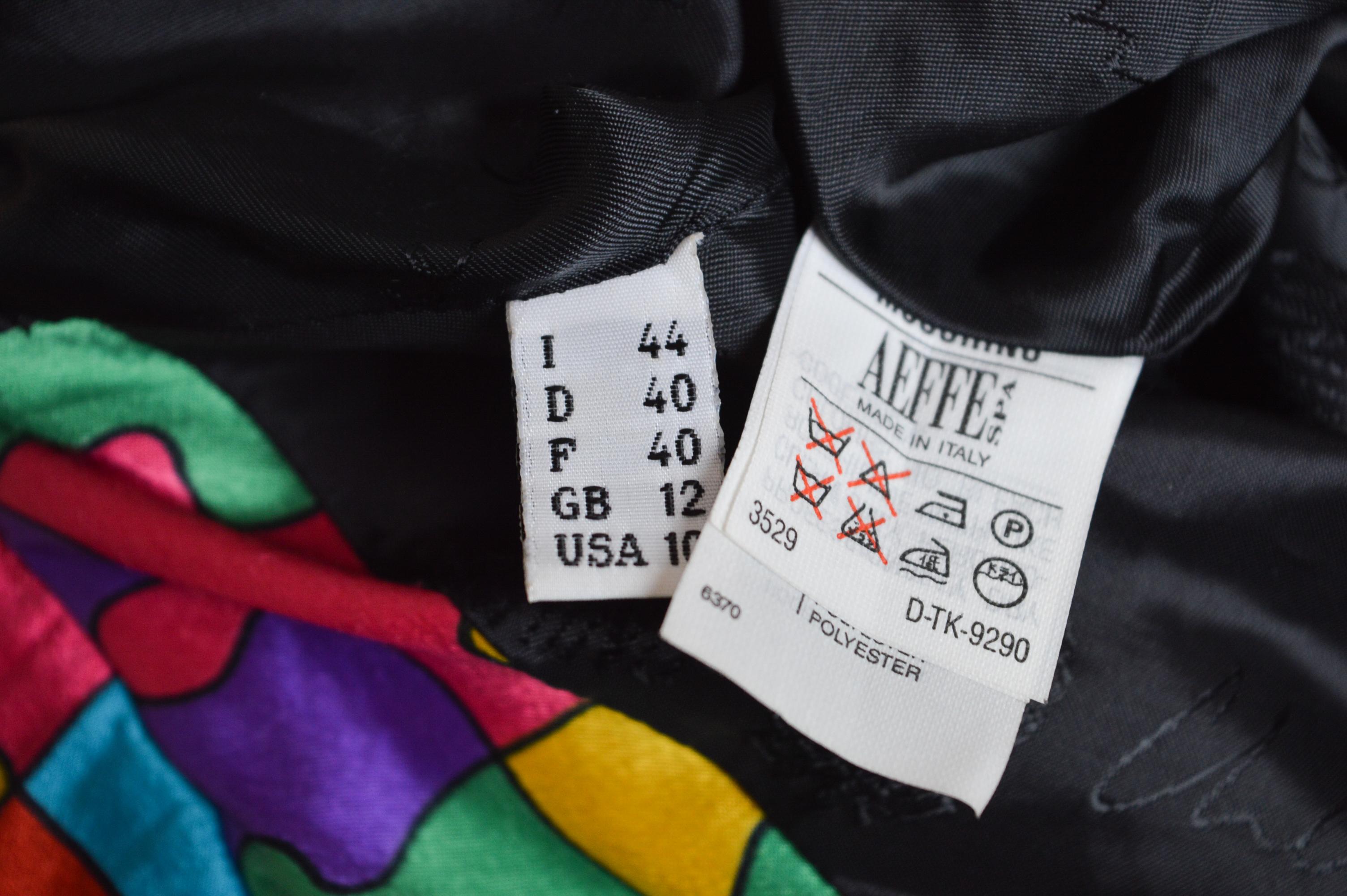 1992 Ab Fab Vintage Franco Moschino Colourful Satin Jigsaw Puzzle Bomber Jacket For Sale 13