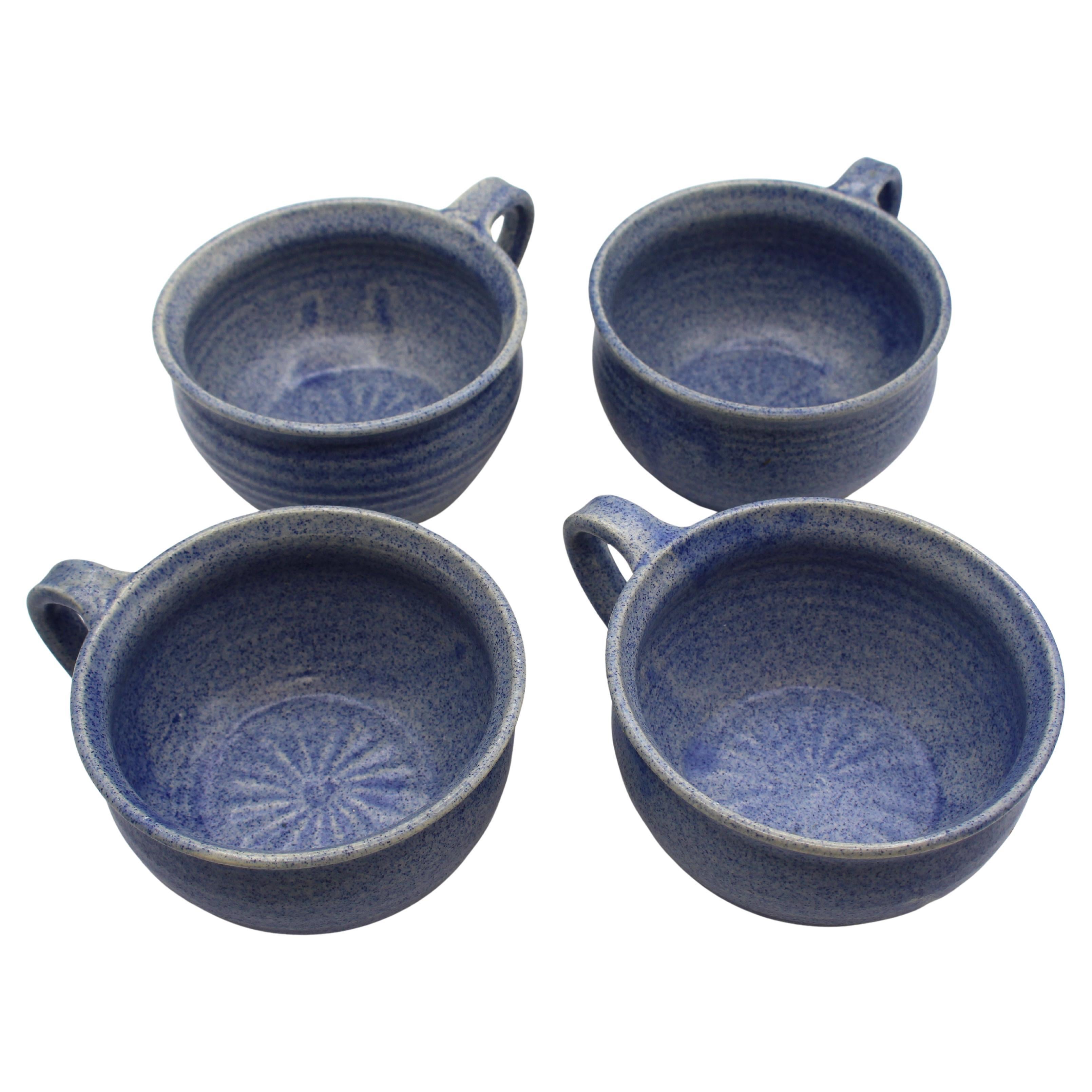 1992 American Set of 4 John Garrau Pottery Soup Mugs