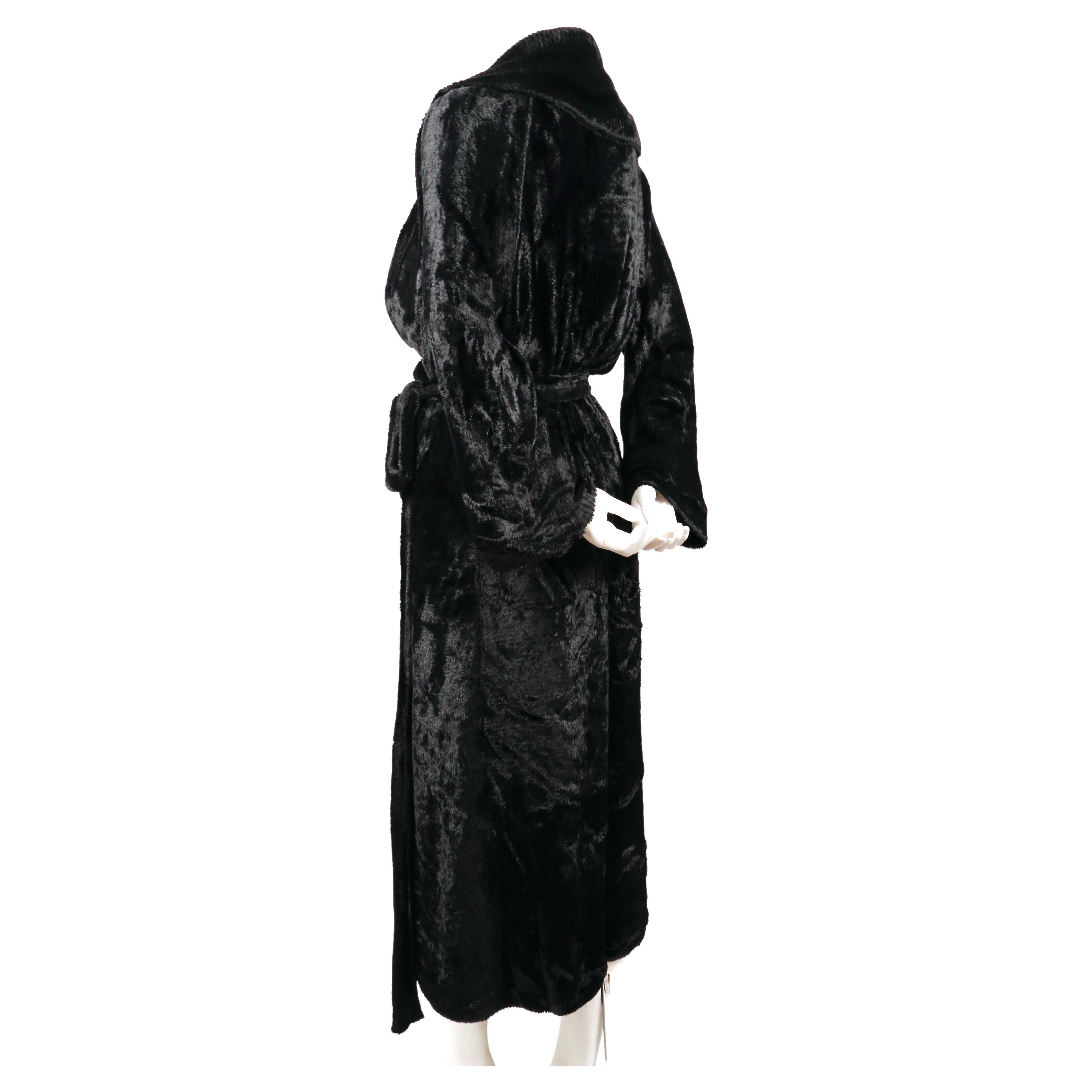 1992 AZZEDINE ALAIA black chenille runway robe coat In Excellent Condition For Sale In San Fransisco, CA