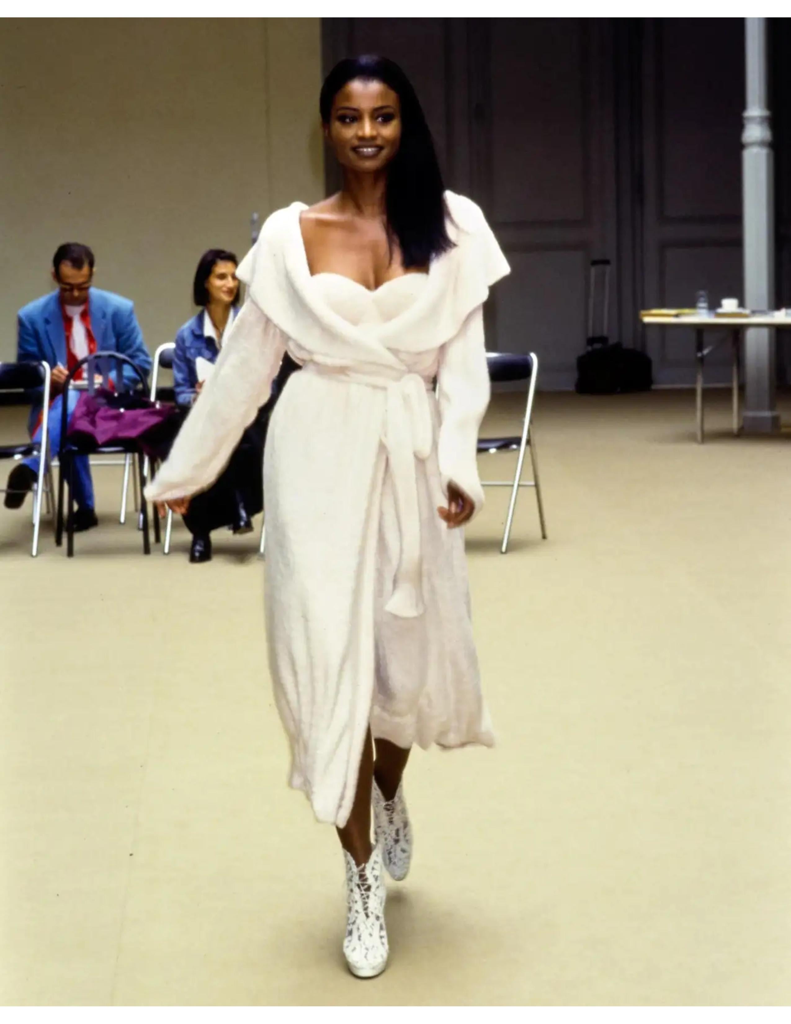 1992 AZZEDINE ALAIA black chenille runway robe coat For Sale 5