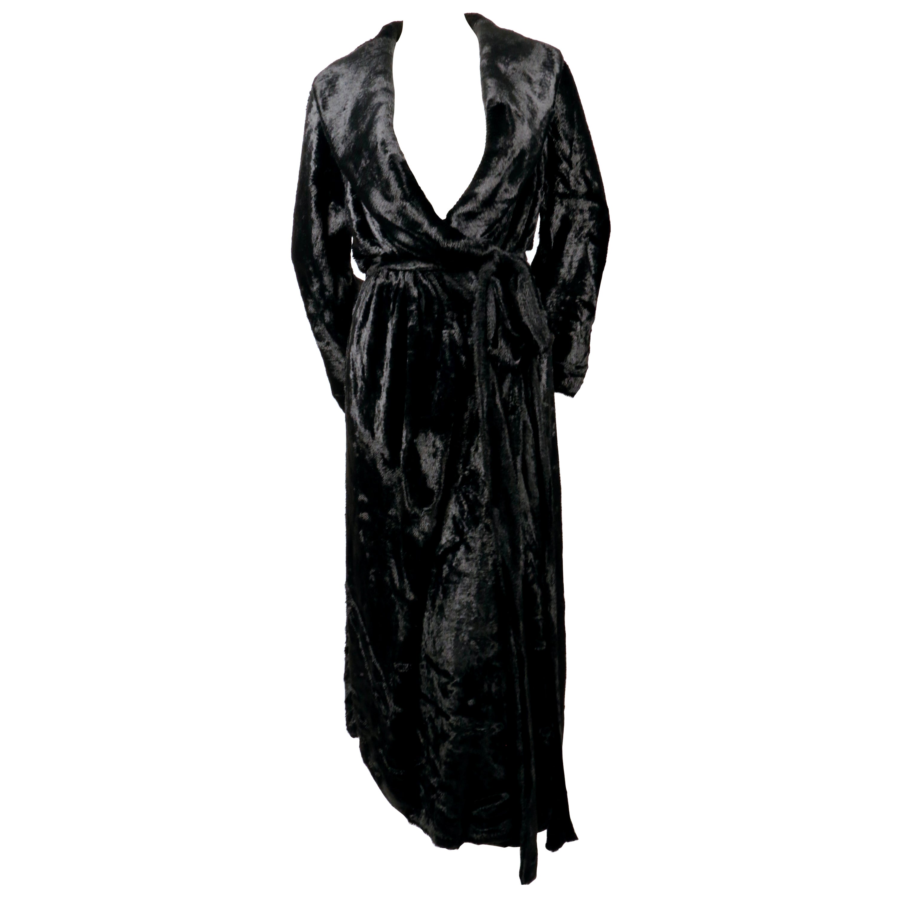 1992 AZZEDINE ALAIA black chenille runway robe coat For Sale
