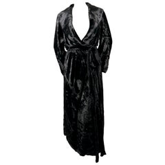 Retro 1992 AZZEDINE ALAIA black chenille runway robe coat
