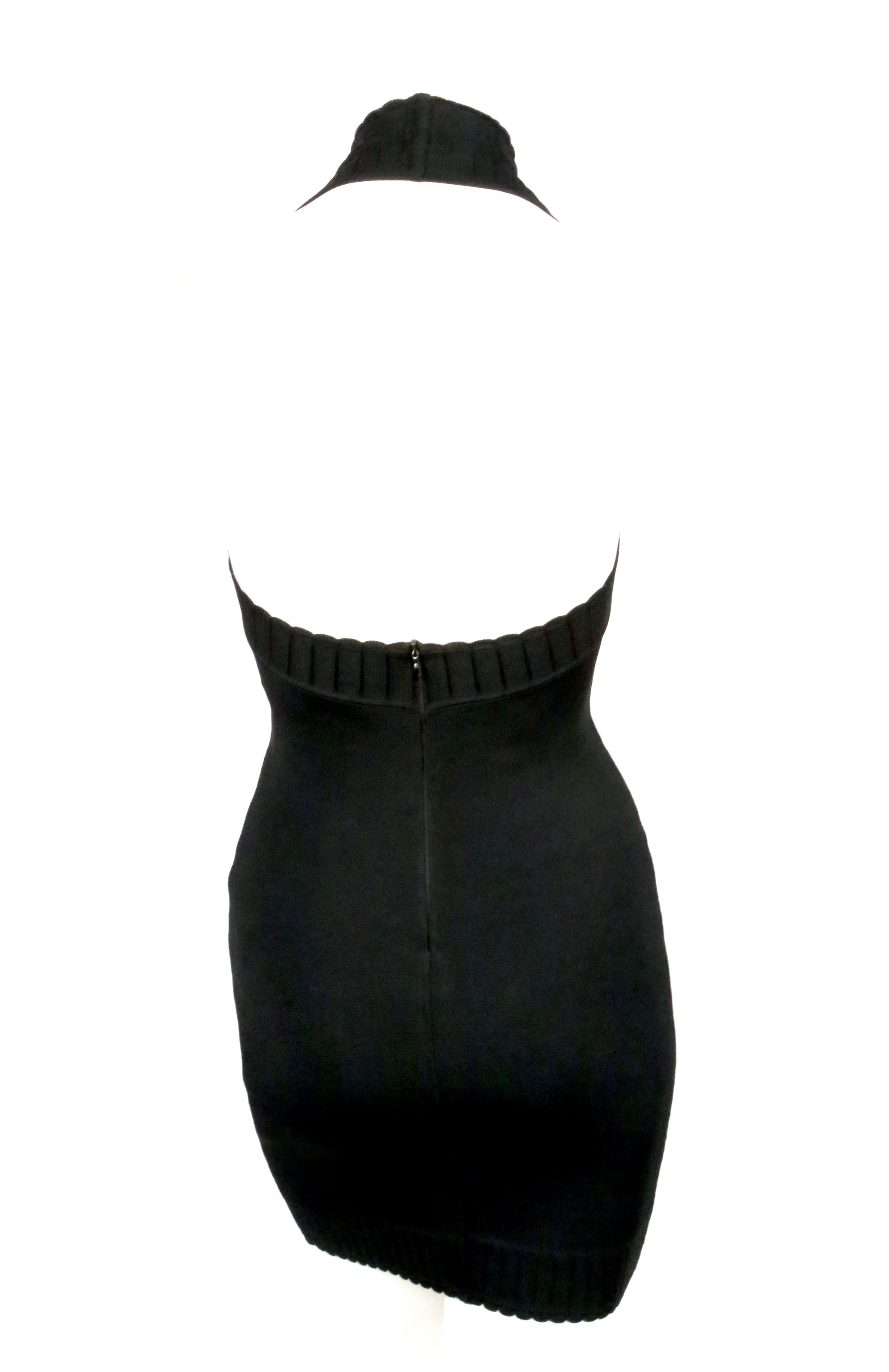 Women's or Men's 1992 AZZEDINE ALAIA black halterneck mini dress with scalloped trim
