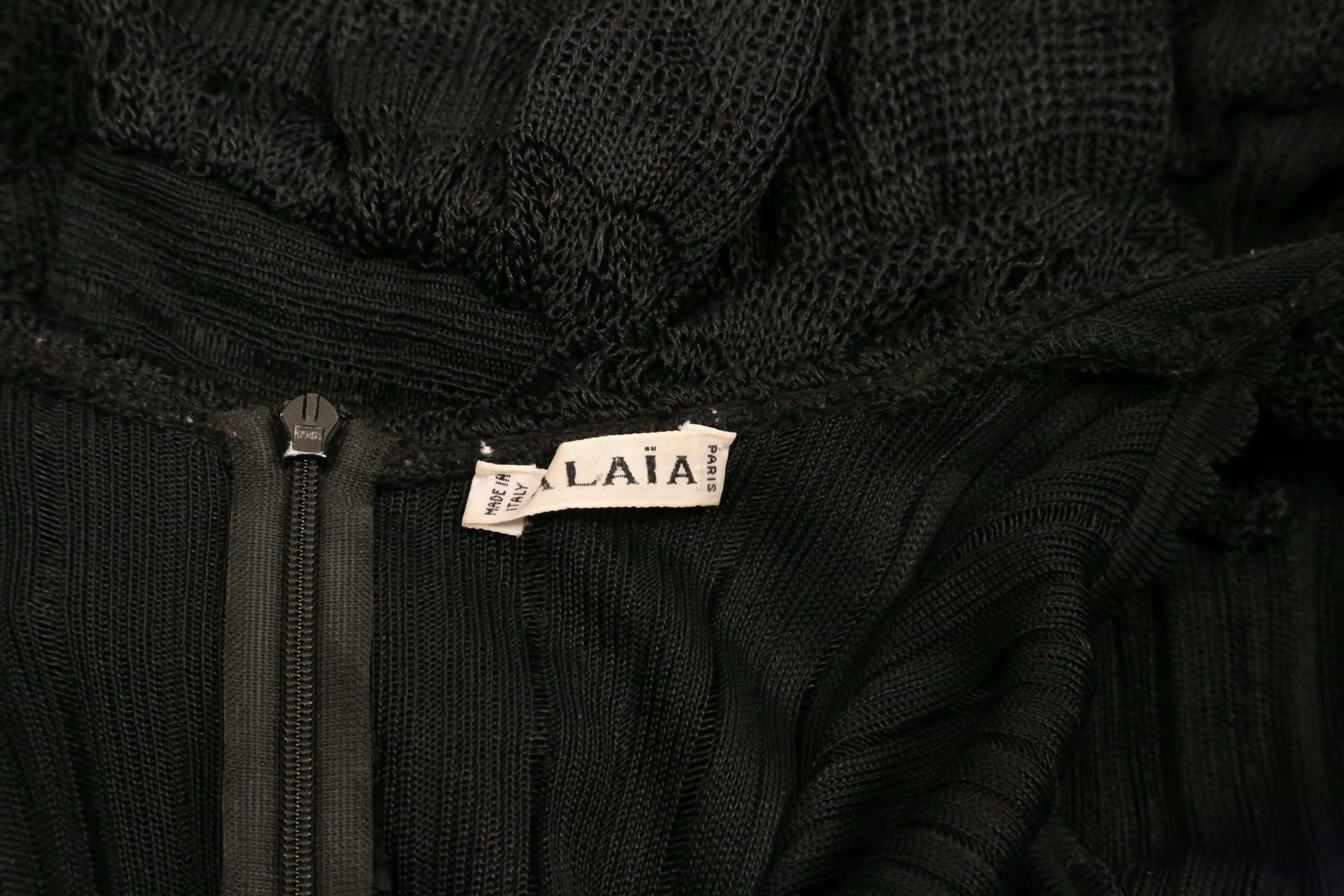 1992 AZZEDINE ALAIA black lace RUNWAY dress with bustle For Sale 6