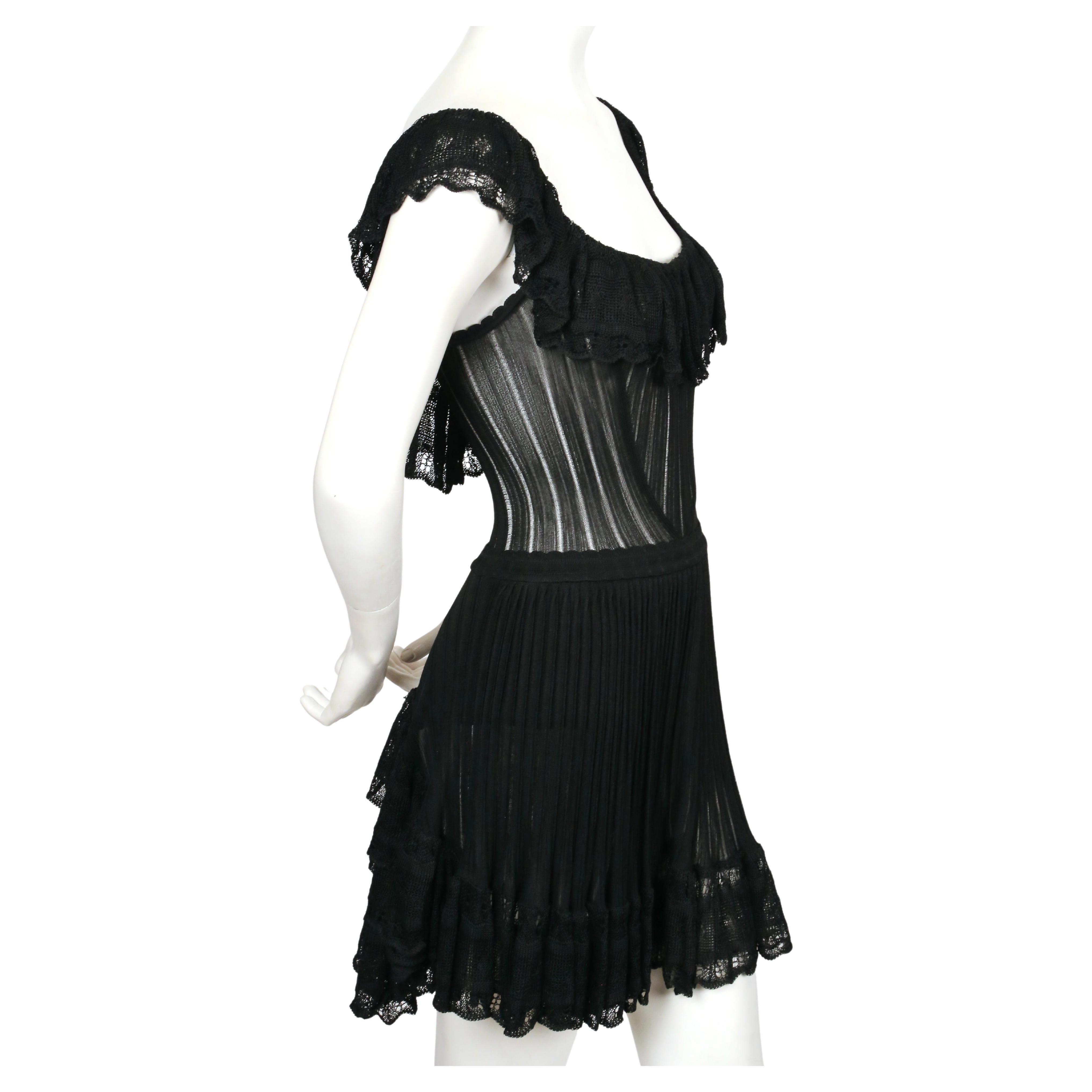 Black 1992 AZZEDINE ALAIA black lace RUNWAY dress with bustle For Sale