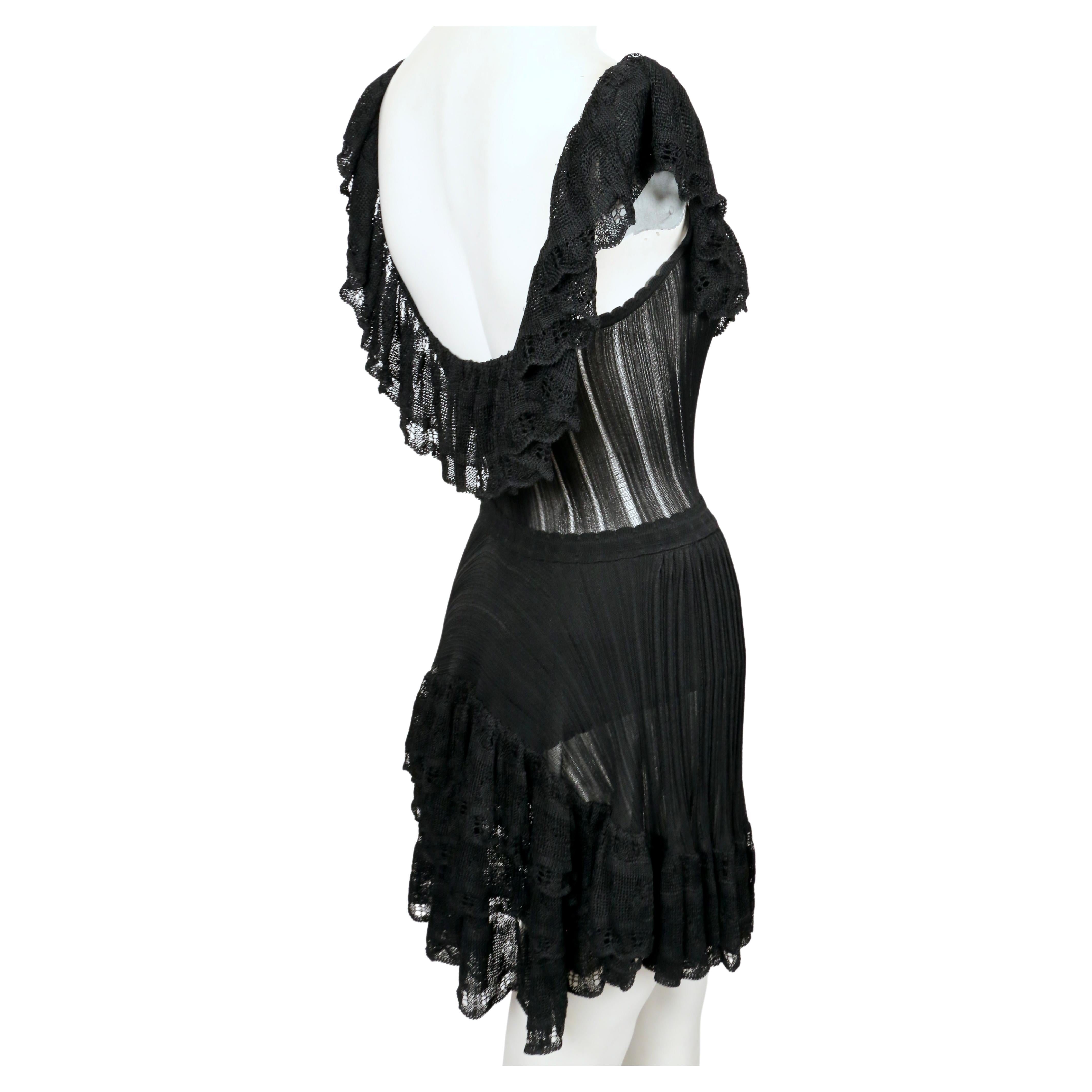 Women's or Men's 1992 AZZEDINE ALAIA black lace RUNWAY dress with bustle For Sale