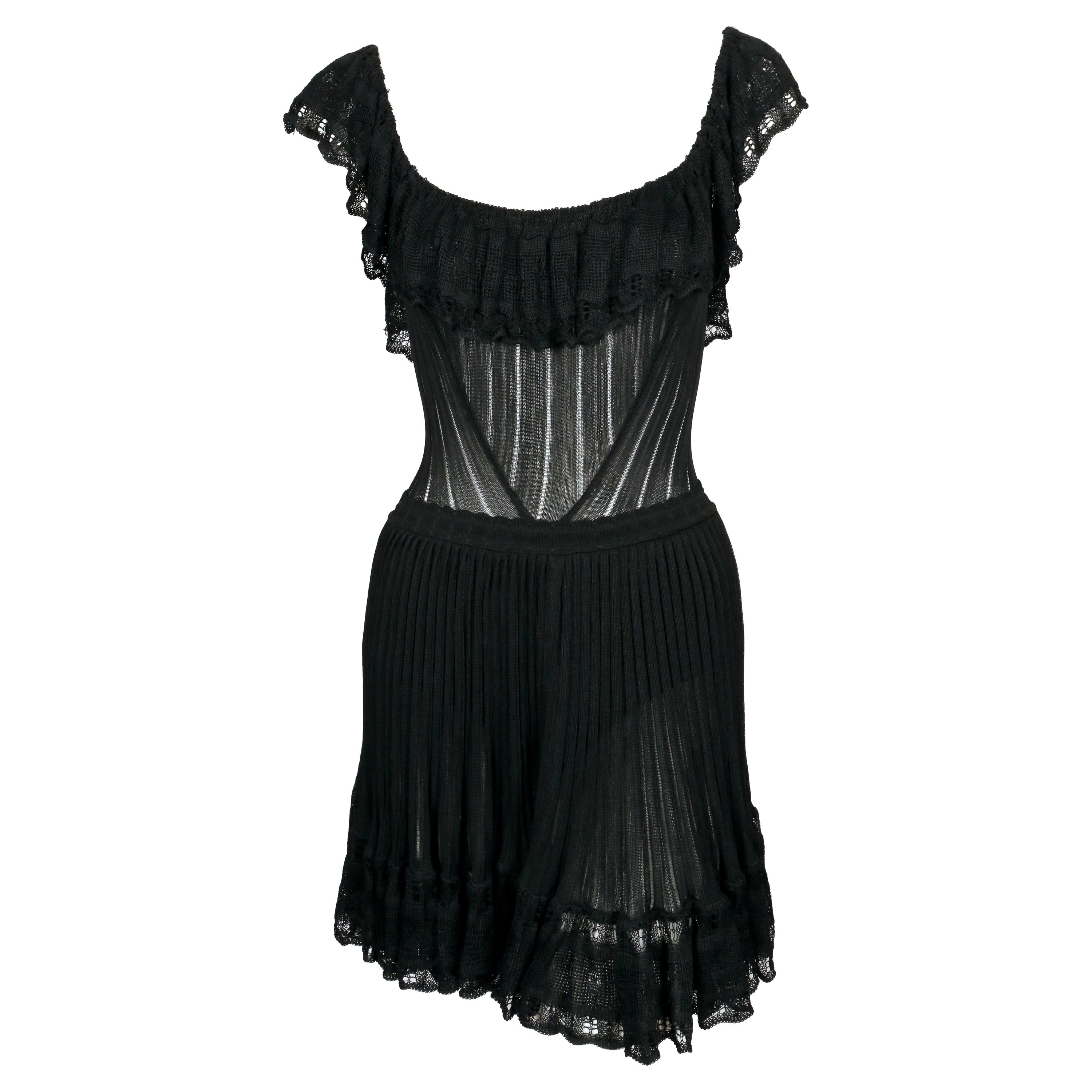 1992 AZZEDINE ALAIA black lace RUNWAY dress with bustle For Sale