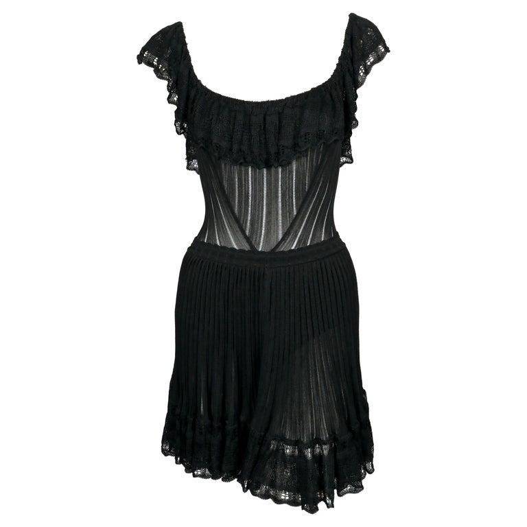1992 AZZEDINE ALAIA black lace RUNWAY dress with bustle For Sale at 1stDibs