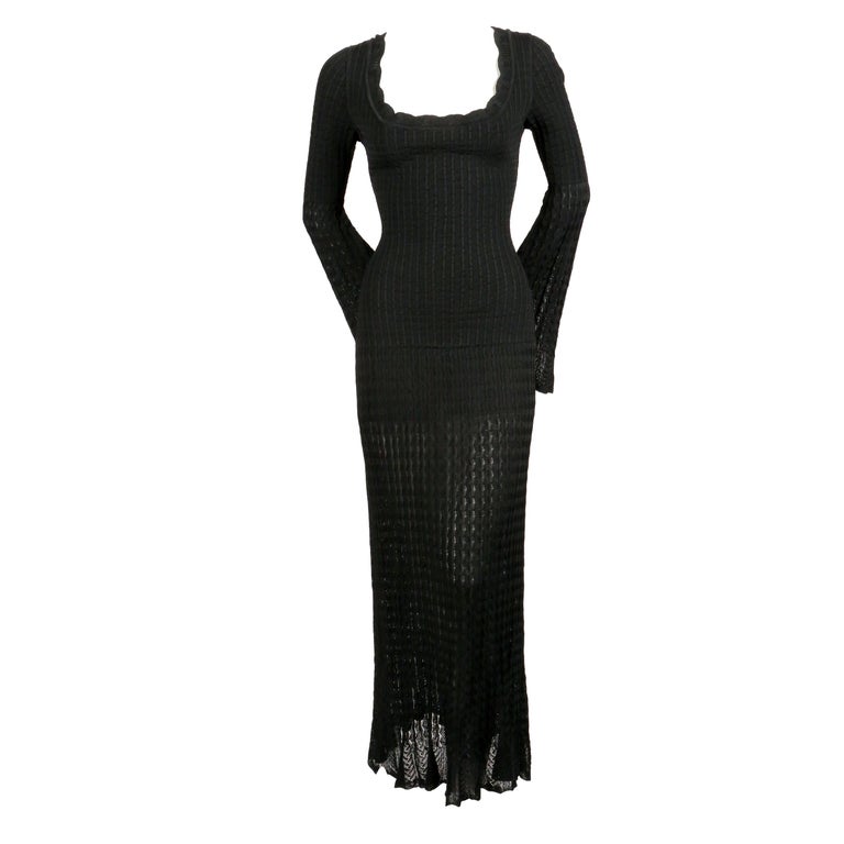 1992 AZZEDINE ALAIA black open knit long dress For Sale