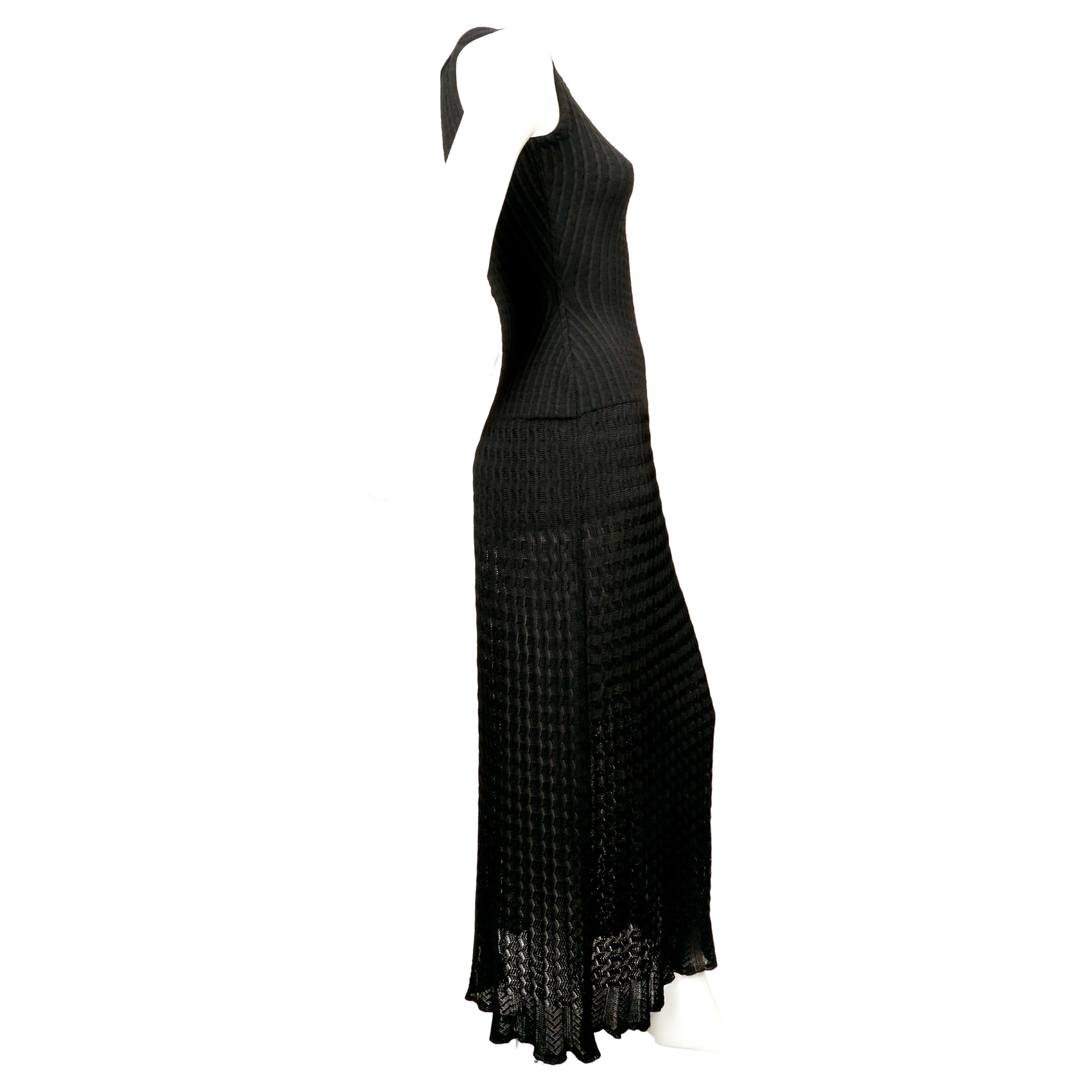Black 1992 AZZEDINE ALAIA black open knit long sleeveless dress