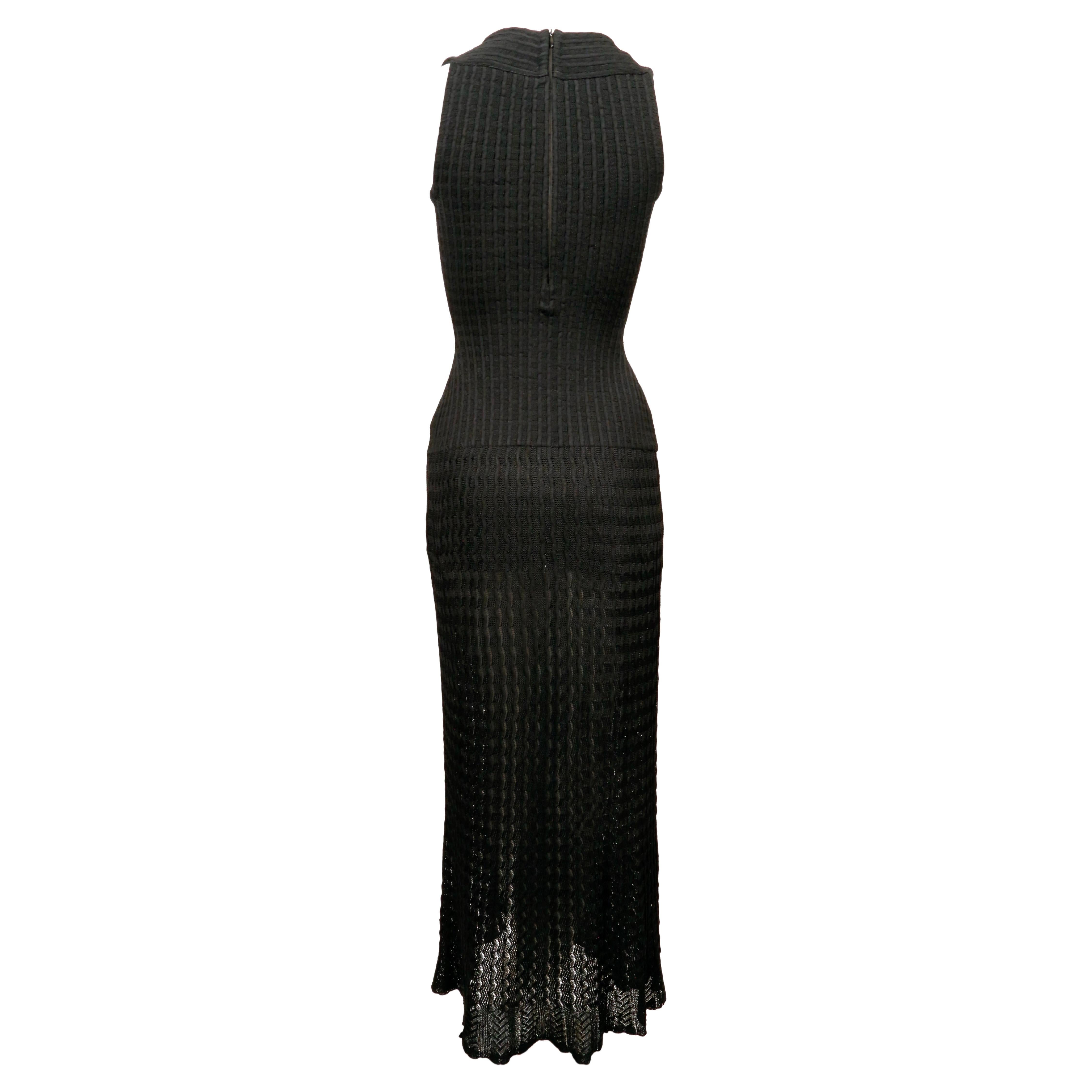 1992 AZZEDINE ALAIA black open knit long sleeveless dress 1