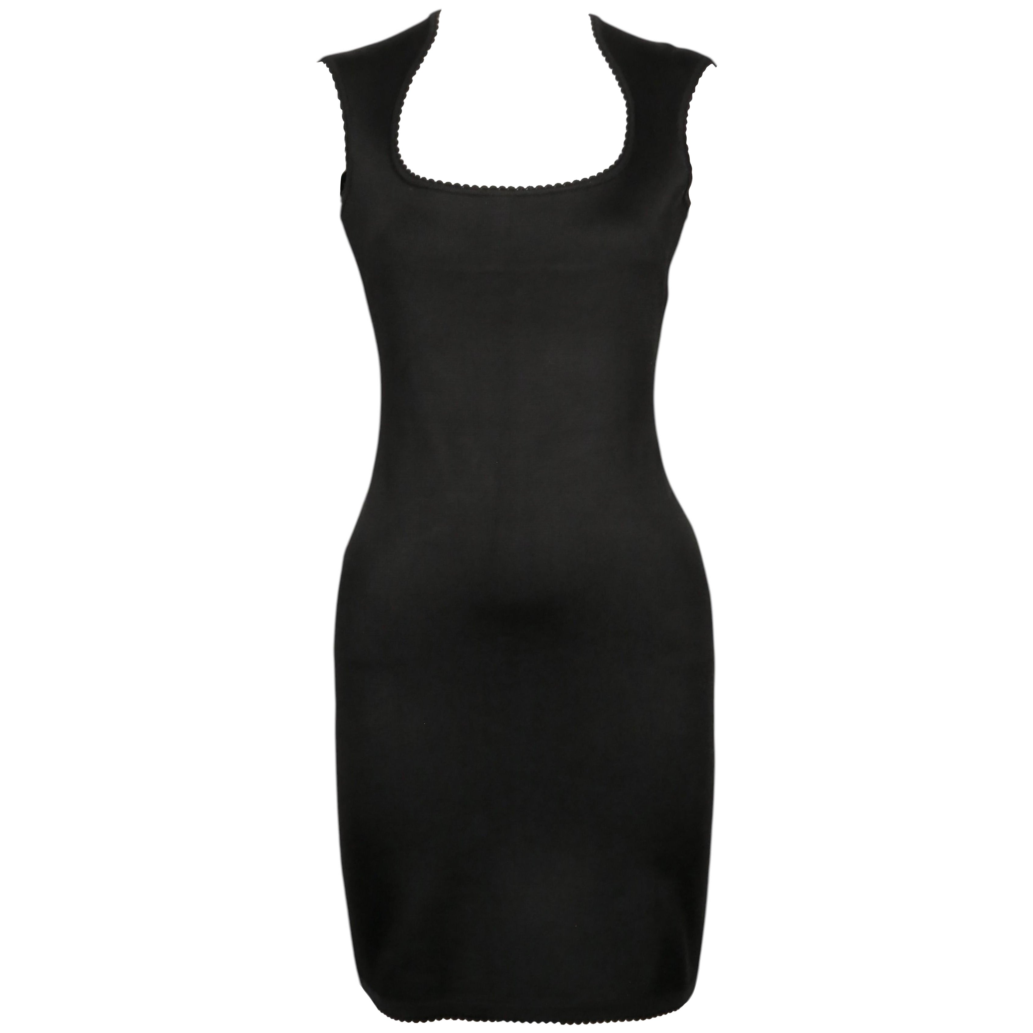 1993 AZZEDINE ALAIA black sleeveless RUNWAY dress with scalloped edges