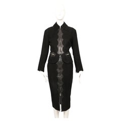 1992 AZZEDINE ALAIA black suede RUNWAY jacket and skirt suit with zippers