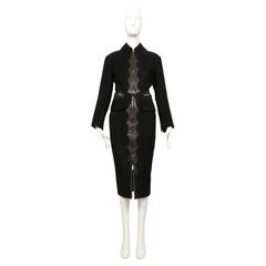 1992 AZZEDINE ALAIA black suede RUNWAY jacket and skirt suit with zippers