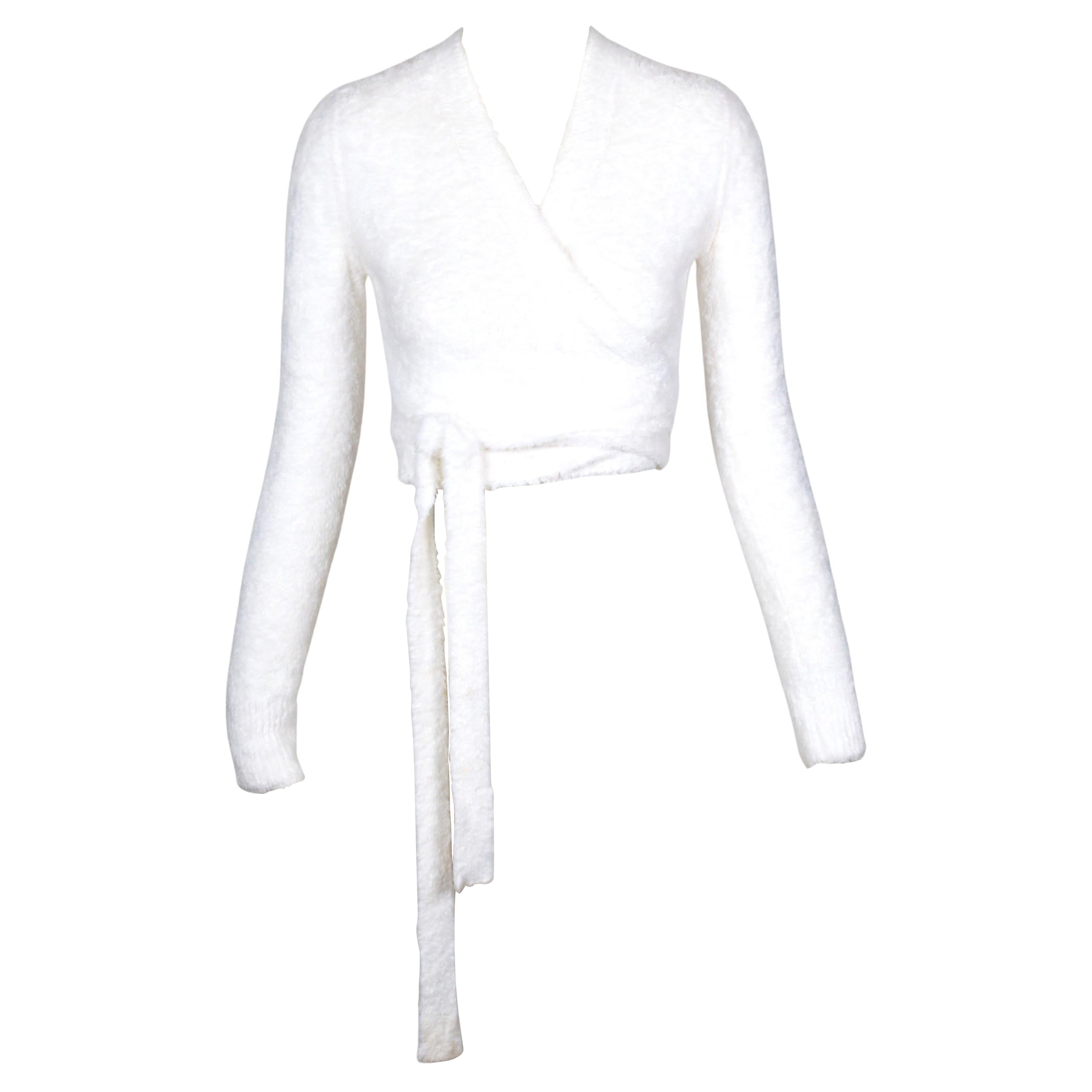 1992 AZZEDINE ALAIA chenille knit wrap cardigan sweater en vente