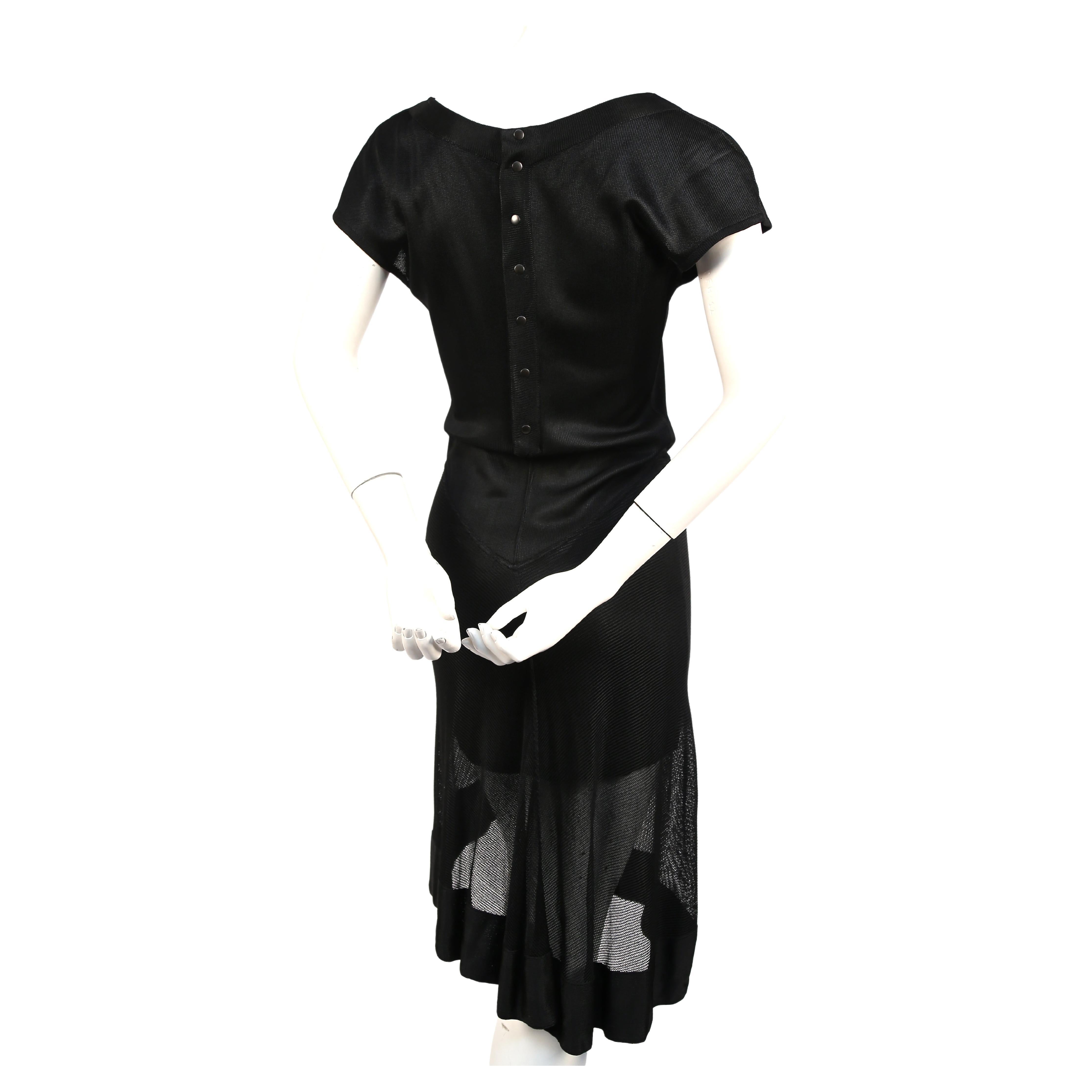 Women's or Men's 1992 Azzedine Alaia documented black dress with sheer asymmetrical hemline For Sale