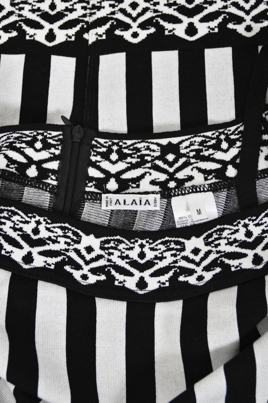 1992 Azzedine Alaia Runway Striped Stretch Knit Cold-Shoulder Bodycon Mini Dress 13