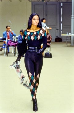 1992 Azzedine Alaia silk runway scarf with masks and bows