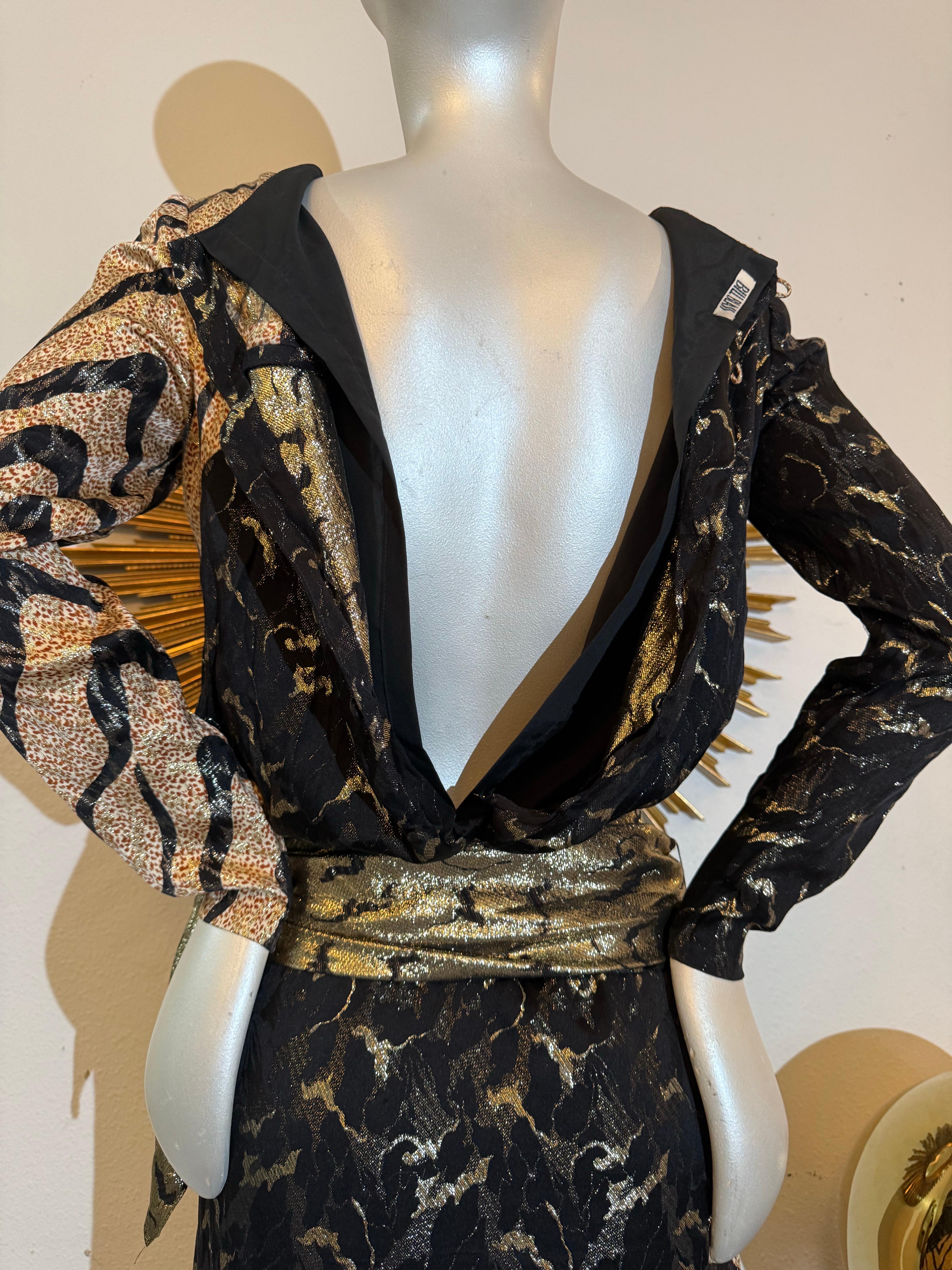 1992 - Bill Blass - Robe de cocktail en soie et lurex à motif animalier avec ceinture en vente 13